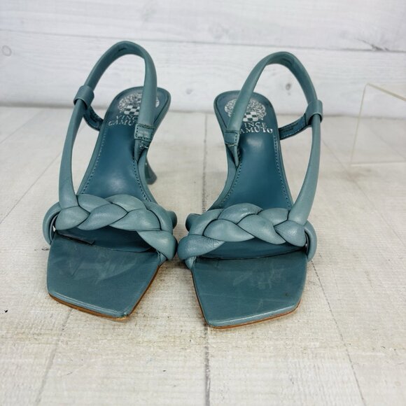Vince Camuto BELJIYA Slate Teal Leather Chunky Braided Square Toe Sandals Sz 6 M - Picture 6 of 12